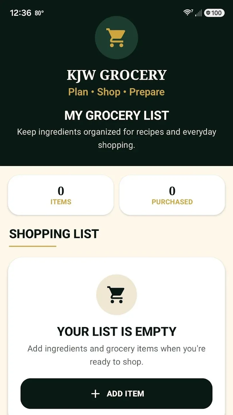 KJW grocery list screen