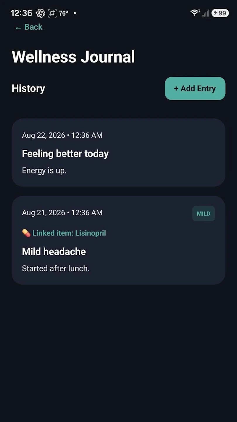 Taviliro wellness journal entries